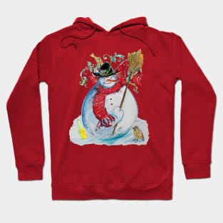 DRUNKEN SNOWMAN WITH BIRDS Winter Holiday Fun Hoodie